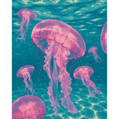 Pink Jelly Fishes | Paint by Number- Paint by Numbers