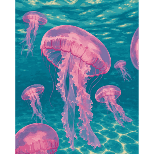 Pink Jelly Fishes | Paint by Number- Paint by Numbers