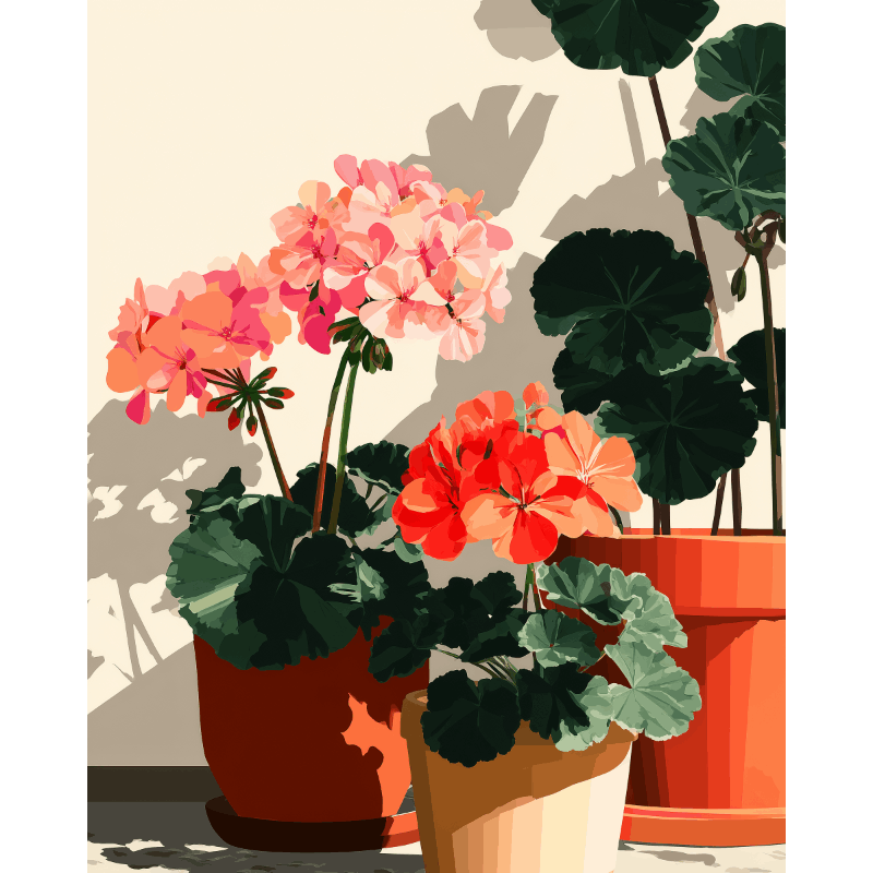 Sunlit Geraniums | Paint by Number- Paint by Numbers