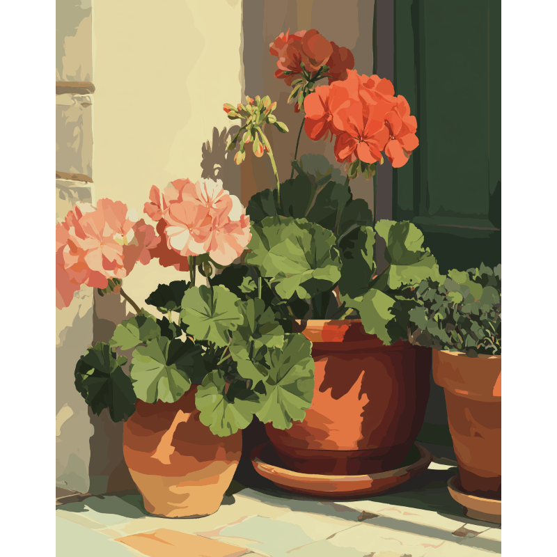 Pelargoniaer i terrakotta | Maleri etter tall - Maleri etter tall