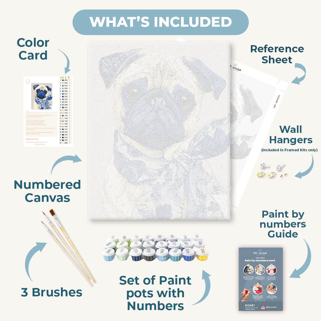 Delft Blue Pug | Paint by Number