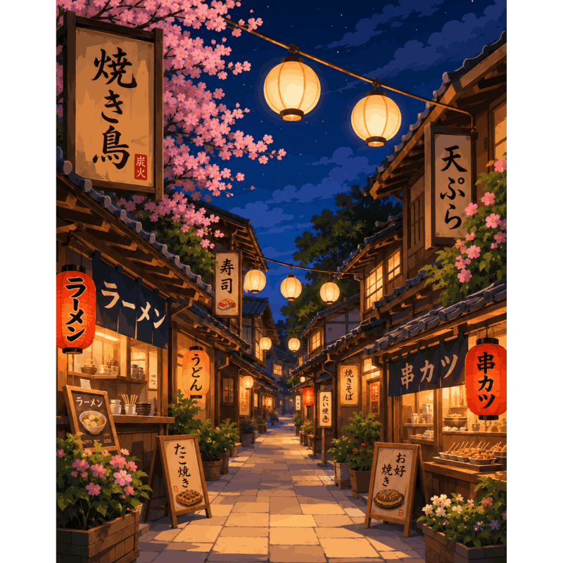 Sakura Lanterns | Paint by Number- Paint by Numbers