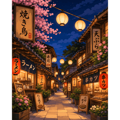 Sakura Lanterns | Paint by Number- Paint by Numbers