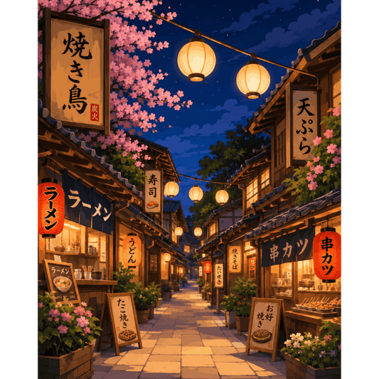 Sakura Lanterns | Paint by Number- Paint by Numbers