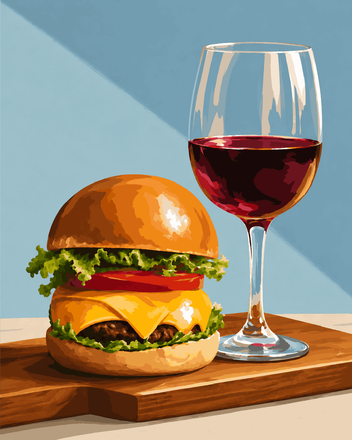 Burger and Wine | Paint by Number- Paint by Numbers