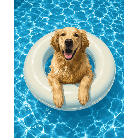 Golden Retriever Swim | Paint by Number- Paint by Numbers