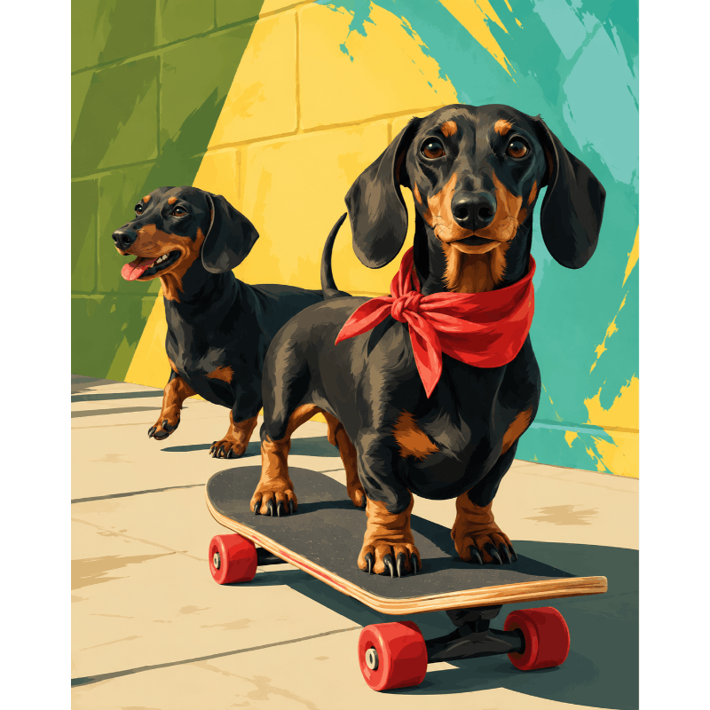 Skater Dachshund | Paint by Number- Paint by Numbers