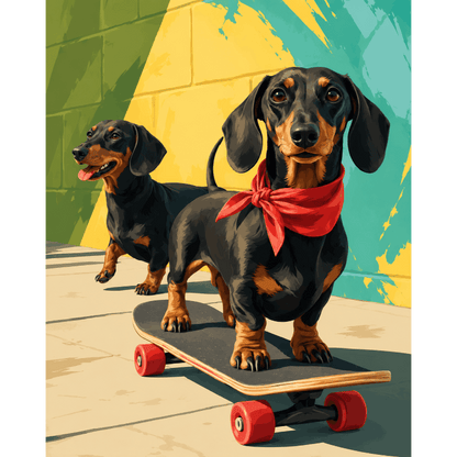 Skater Dachshund | Paint by Number- Paint by Numbers
