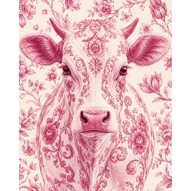 Delft Pink Cow | Paint by Number- Paint by Numbers