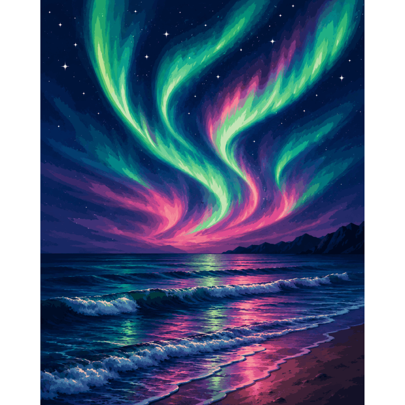 Aurora Borealis Beach | Paint by Number- Paint by Numbers