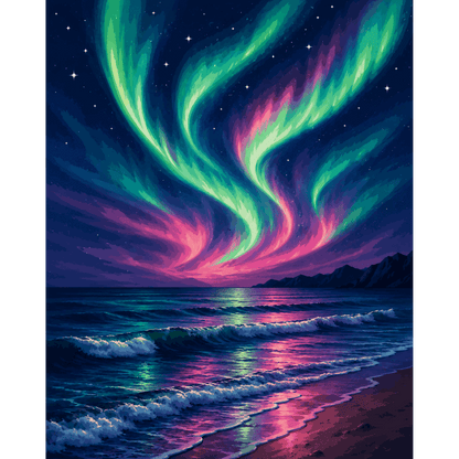 Aurora Borealis Beach | Paint by Number- Paint by Numbers