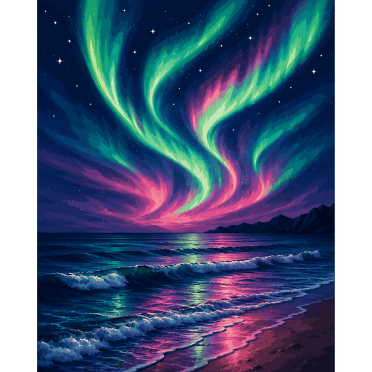 Aurora Borealis Beach | Paint by Number- Paint by Numbers