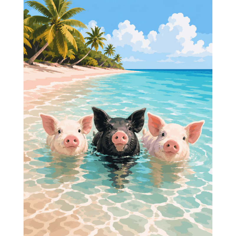 Bahamas Beach Piggies | Paint by Number- Paint by Numbers