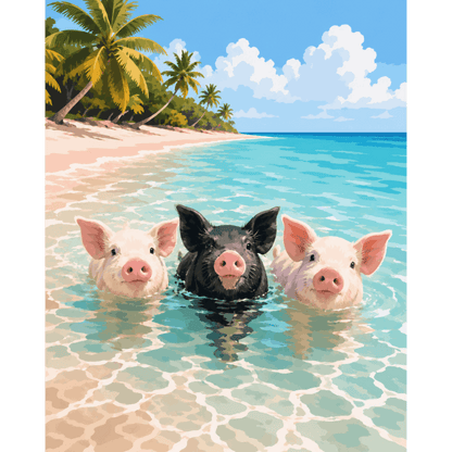 Bahamas Beach Piggies | Paint by Number- Paint by Numbers