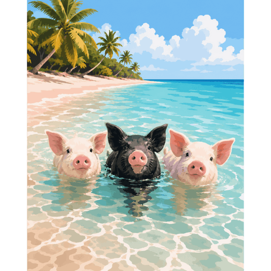 Bahamas Beach Piggies | Paint by Number- Paint by Numbers
