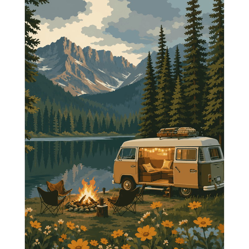 Camp in the Rockies | Paint by Number- Paint by Numbers