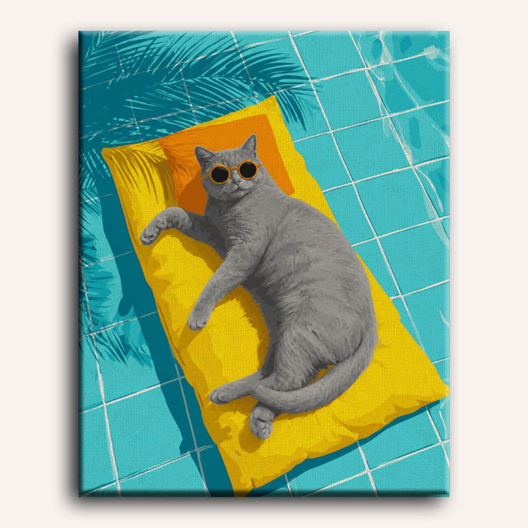 Gray Cat by the Pool | Paint by Number