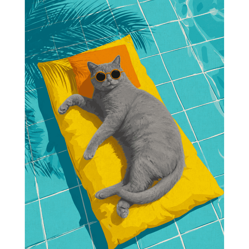 Gray Cat by the Pool | Paint by Number - Paint by numbers