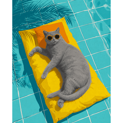 Gray Cat by the Pool | Paint by Number - Paint by numbers