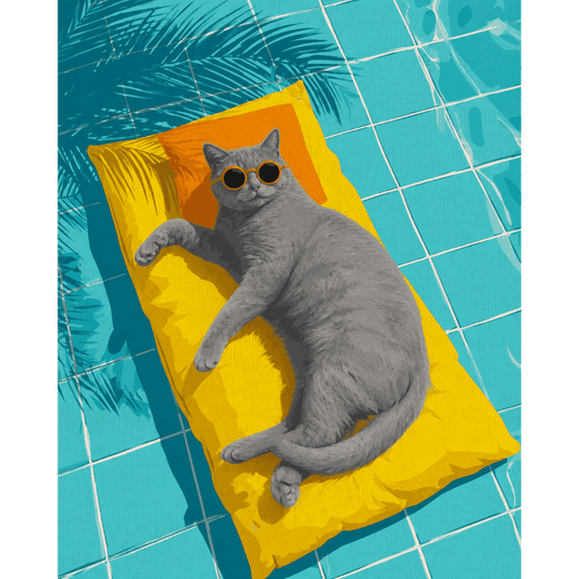 Gray Cat by the Pool | Dipingi con i numeri- Dipingi con i numeri