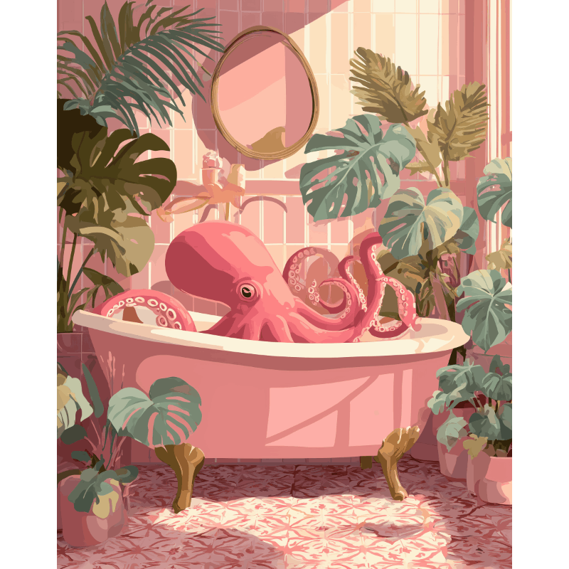Pink Octo Bath | Paint by Number- Paint by Numbers