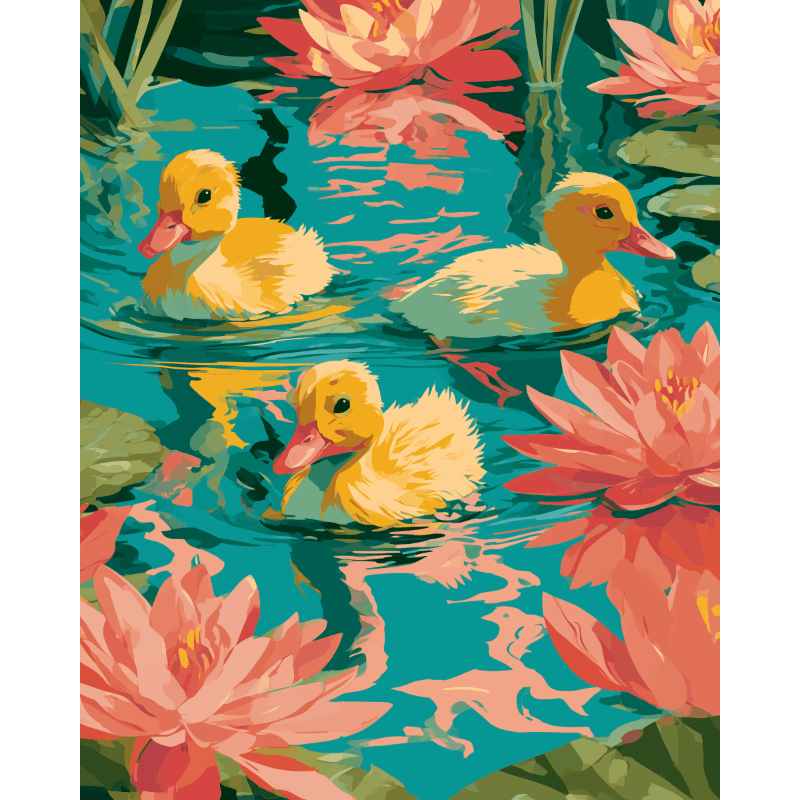 Three Yellow Ducklings | Paint by Number- Paint by Numbers