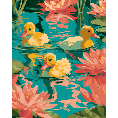 Three Yellow Ducklings | Paint by Number- Paint by Numbers
