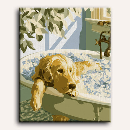 Golden Retriever in the Bath | Paint by Number