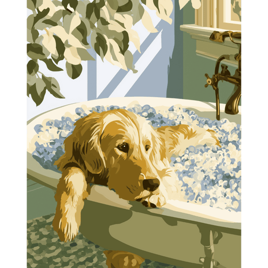 Golden Retriever in the Bath | Paint by Number- Paint by Numbers