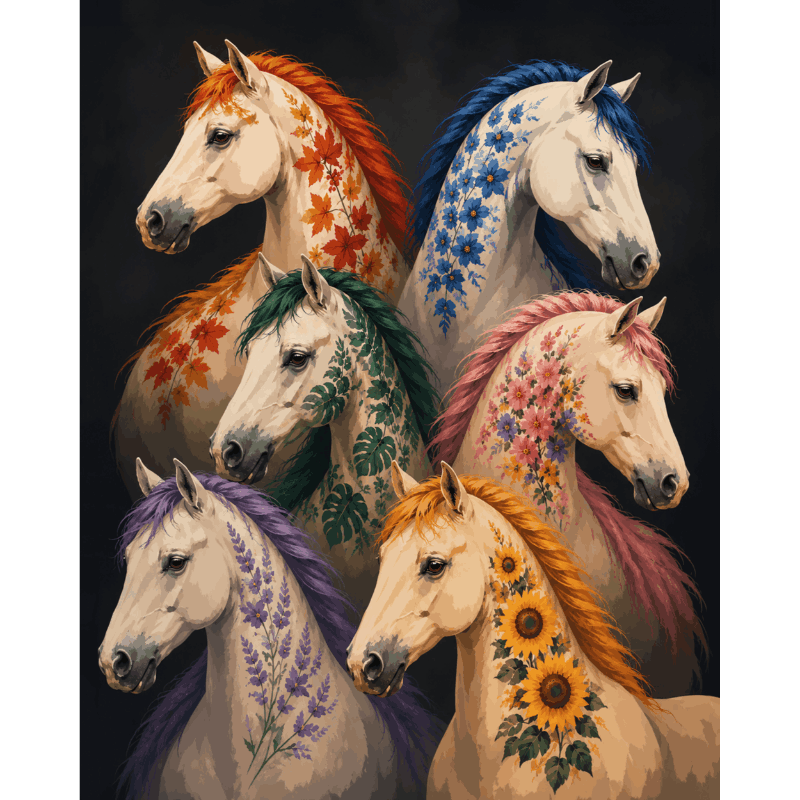 Floral Horses | Paint by Number- Paint by Numbers