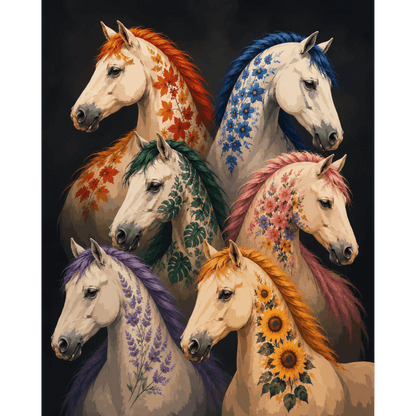 Floral Horses | Paint by Number- Paint by Numbers