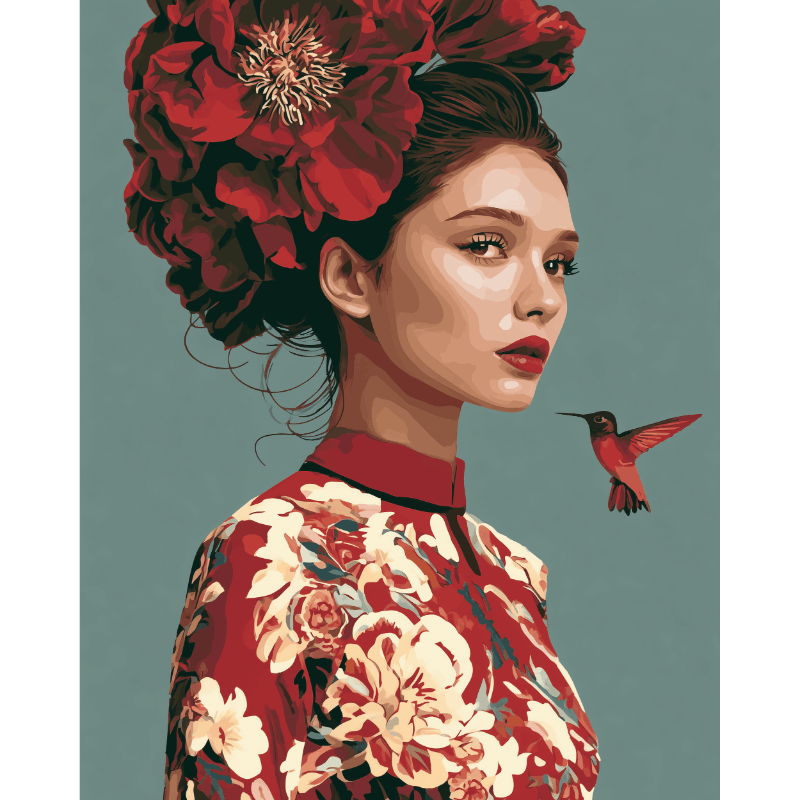 Muse Floraison Écarlate | Peinture par numéros