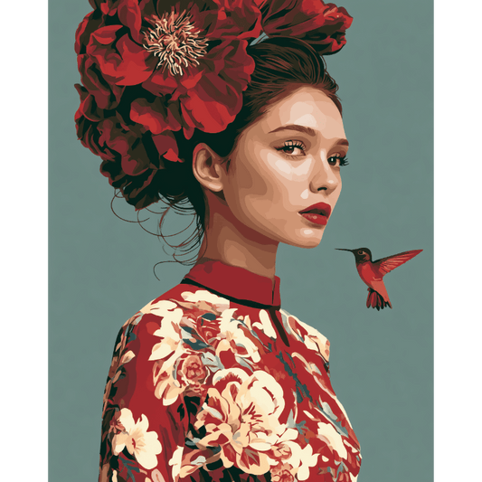 Scarlet Blossom Muse | Paint by Number- Paint by Numbers
