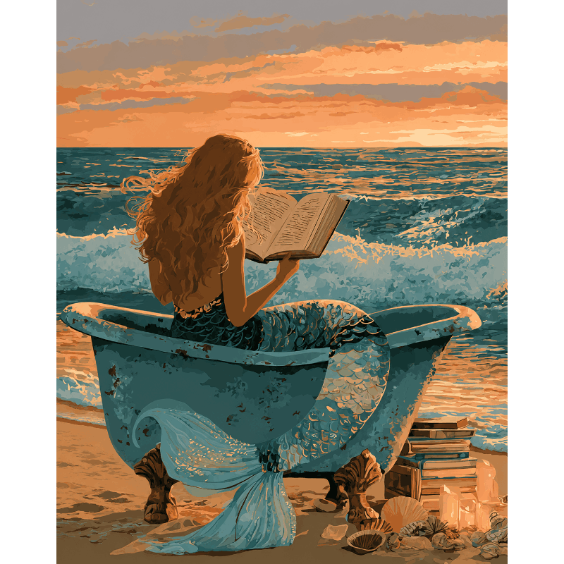 The Reading Mermaid | Paint by Number- Paint by Numbers