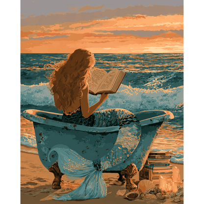 The Reading Mermaid | Paint by Number- Paint by Numbers