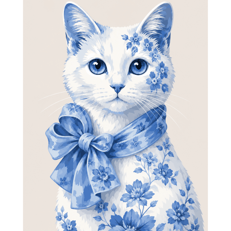 Delft Blue Kitten | Paint by Number- Paint by Numbers