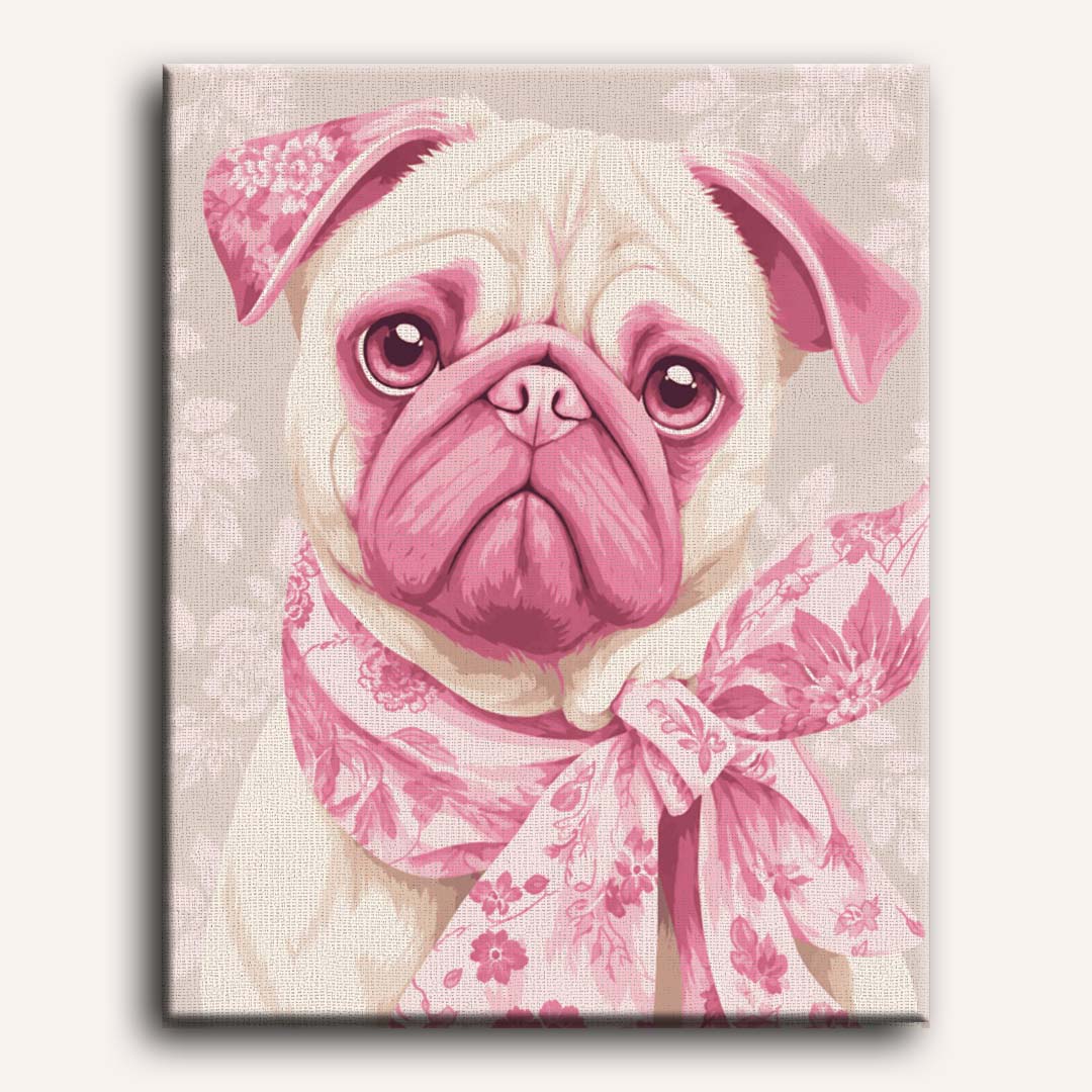 Delft Pink Pug Dog| Paint by Number