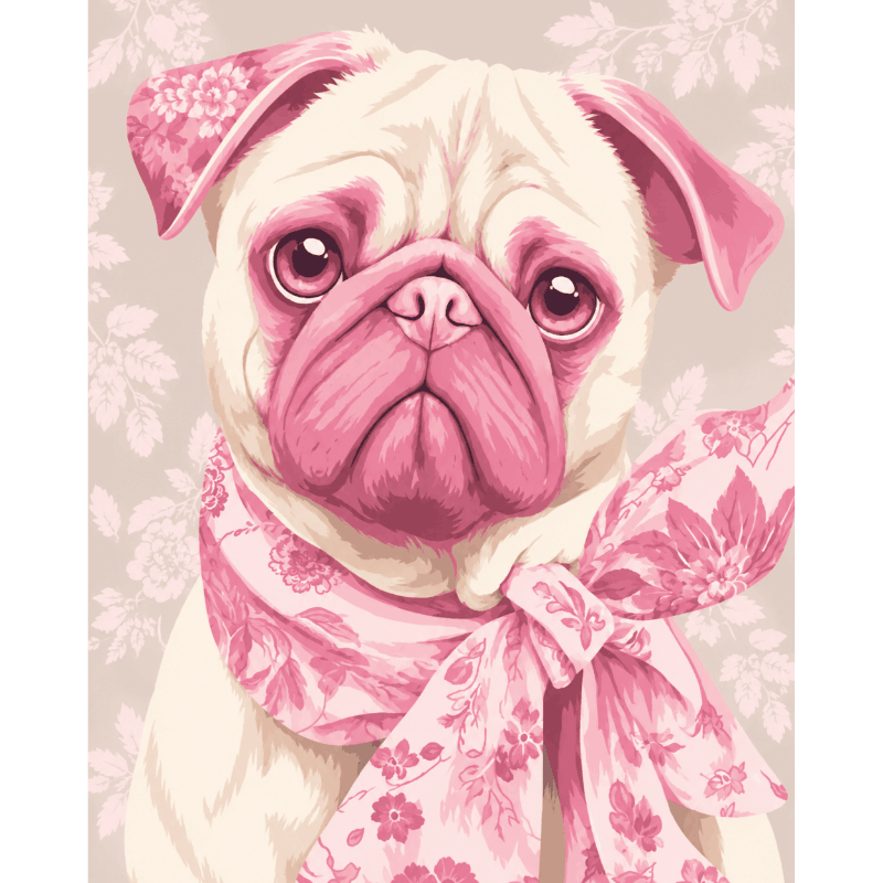 Delft Pink Pug Dog| Paint by Number- Paint by Numbers