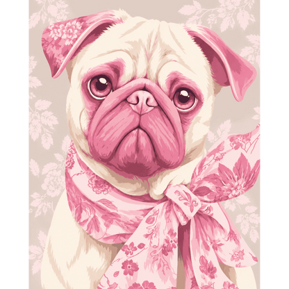 Delft Pink Pug Dog| Paint by Number- Paint by Numbers