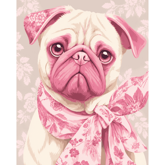 Delft Pink Pug Dog| Paint by Number- Paint by Numbers