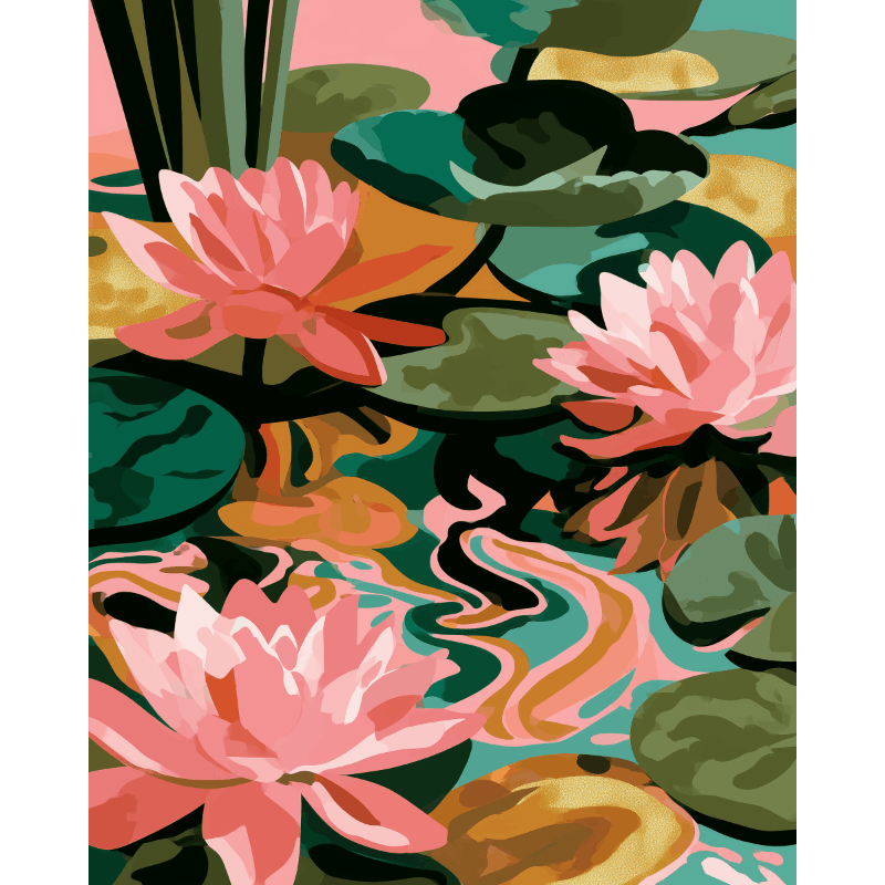 The Lotus Pond | Paint by Number- Paint by Numbers