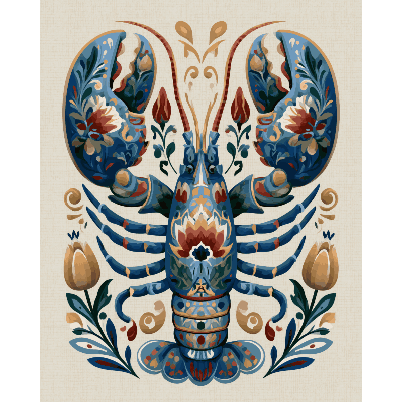 Scandinavian Folk Lobster | Paint by Number- Paint by Numbers