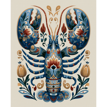 Scandinavian Folk Lobster | Paint by Number- Paint by Numbers