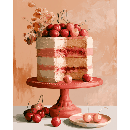 Elegant Cherry Dessert | Paint by Number- Paint by Numbers