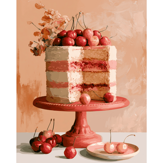 Elegant Cherry Dessert | Paint by Number- Paint by Numbers