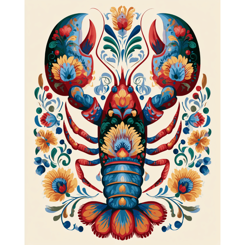 Ukrainian Petrykivka Lobster | Paint by Number- Paint by Numbers