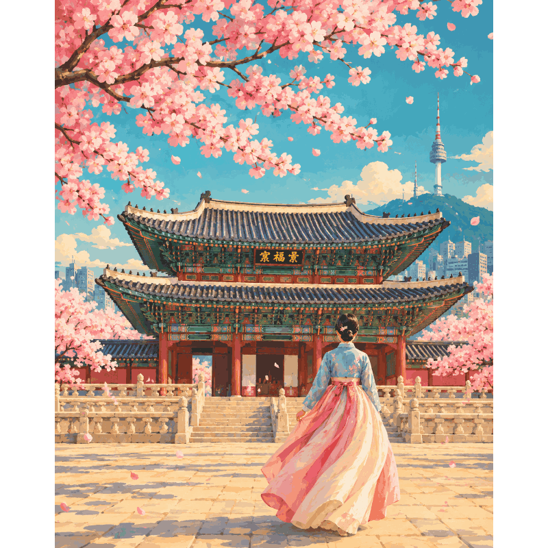 Spring at Gyeongbokgung | Paint by Number - Paint by numbers