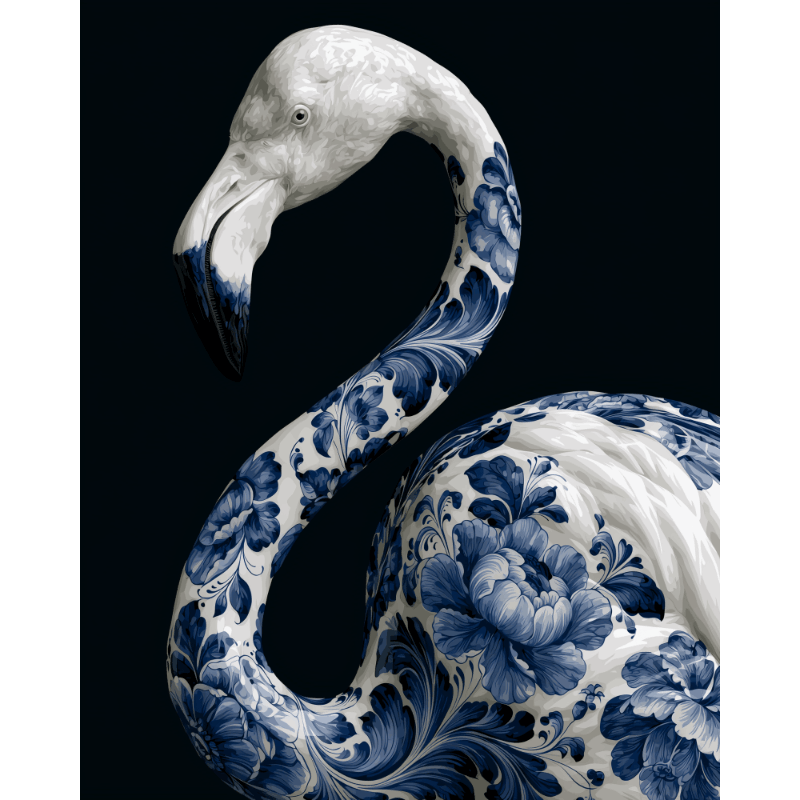 Delft Blue Flamingo | Paint by Number- Paint by Numbers
