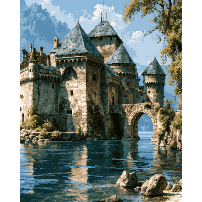 Lakeside Castle | Paint by Number- Paint by Numbers