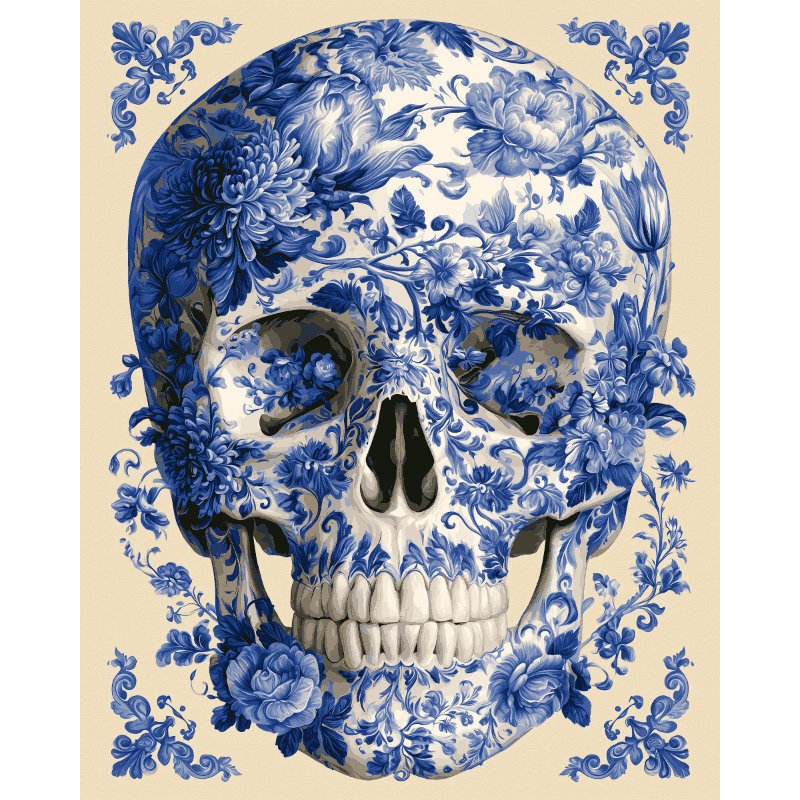 Delft Blue Skull | Paint by Number